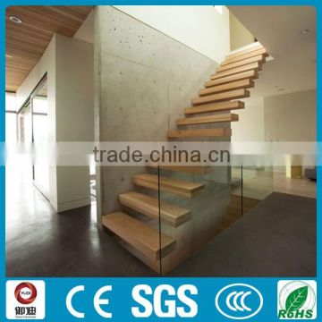 YUDI customized frameless glass solid wooden straight floating stairs manufacture