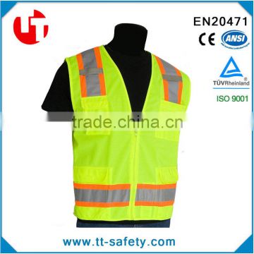 American Europe style polyester mesh high visibility lime green/yellow safety reflective jacket