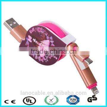 Retractable 2 in 1 mobile phone usb charger data cable