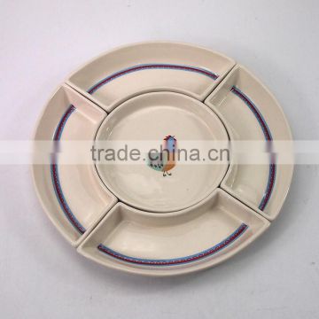 Hotel White Cheap Ceramic Plates Round Ceramic Dishes With Animal Pattern Painting Divided Dinner Plates For Restaurant Ceramic