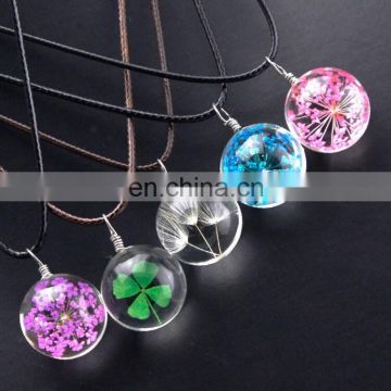 Wholesale real dried flowers pendant gold necklace
