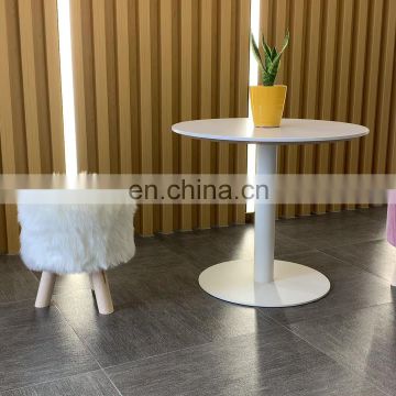 Customized modern pink round velvet stool chair ottoman with four wood feet for living room