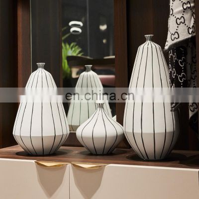 Nordic Minimalist Modern White Ceramic Hand painted Black Line Vase Decor Home