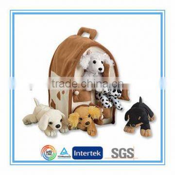 Cute plush dog toys with barn