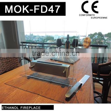 Small size free standing fireplace glass and stainless steel fireplace