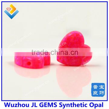 wholesale loose heart shaped flat cabochon hot pink op55 synthetic opal stone with full drilled
