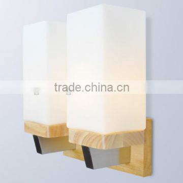 Indoor wood wall light, beside wall light wall scone for corridor, room, hotel, wooden base glass shade