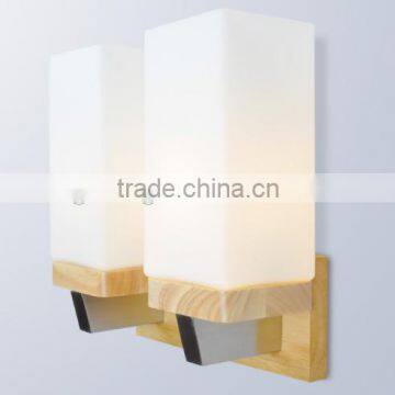 Indoor wood wall light, beside wall light wall scone for corridor, room, hotel, wooden base glass shade