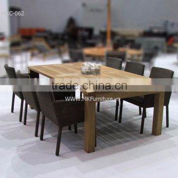 Wicker wooden round poly rattan dining set furniture (Hand woven by wicker, water hyacinth & wooden frame )