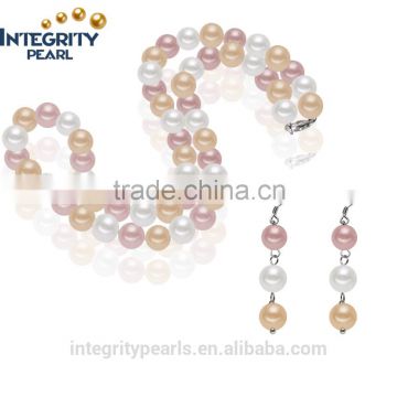 8mm mixed color potato shaped lovely necklace and earring set river cultured pearl set