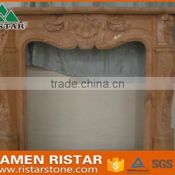 High quality carving yellow marble fireplace surround mantel RST-FP-K044