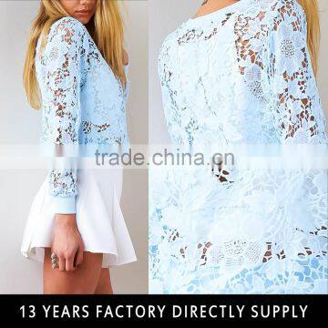 2015 New Fashion Long Sleeve Laides Crochet Top