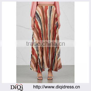 Wholesale Women Apparel Handkerchief Hem Multicolor Striped Georgette Maxi Skirt(DQE0362SK)