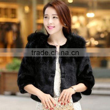 2017 Korean style outwear belted faux rabbit fur coat from china