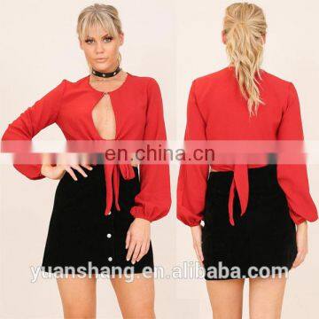 2017 red long sleeve latest fashion blouse design for women