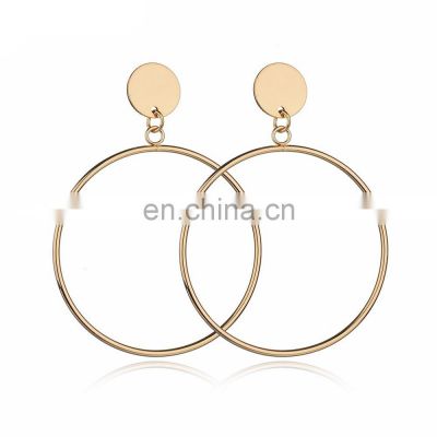 New Arrive Silver/Gold Color Long Hollow Big Round Drop Earrings Hiphop Rock Simple For Women Accessories Jewelry