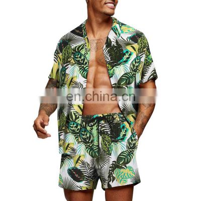 2021 apparel oem  high quality plus size hawaiian shirt mens cotton shirt Tracksuit stylish two piece short set for mens