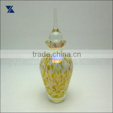 hand blown cased glass perfume bottle, scent bottle, reed diffuser white yellow spatter