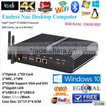 Latest intel nuc mini PC 8G RAM 16G SSD CPU Core i7 5500U Mini PC Windows10 Computer 2*LAN port 2HDMI port Gaming PC