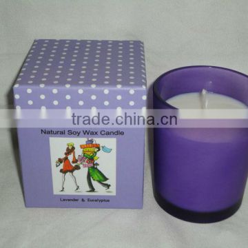 Lavender Eucalyptus Scented Soy Candle in coloured glass jar for Christmas