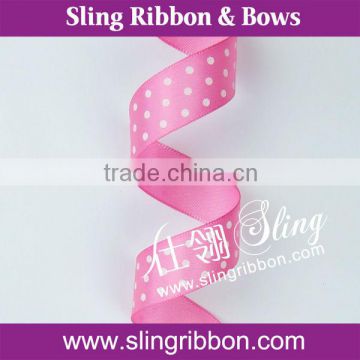 1 inch Pink Polka Dots Printed Satin Ribbon Wholesale