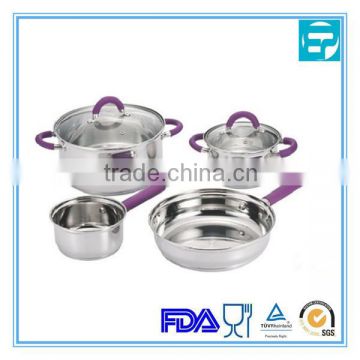 6 pcs purple mirror polished cookware with silicon handle