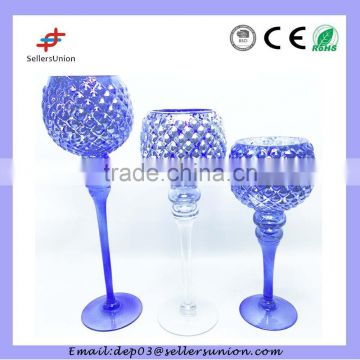 2015 new design tall glass candle holder with long stem