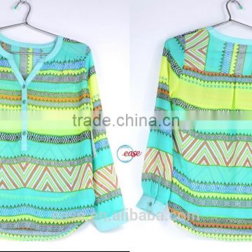 china shantou supplier print chiffon ladies blouse