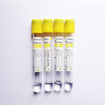 SST blood tube with gel and clot activator, yellow top, PET and glass