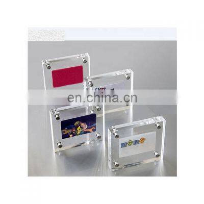 Clear Acrylic Square Magnet Photo Frame Display Stand Plexiglass