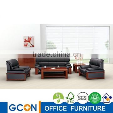 teak color wood high quality pu/ lether office sofa set