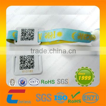 Custom printing Barcode/QR Code/UID Numbering Woven RFID wristband