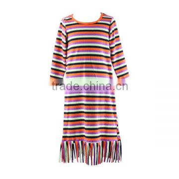 Cheap fashion teenager kids long dress cotton knit colorful striped girls boutqiue maxi dress wholesale children halloween dress