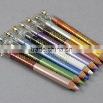 New 8 pcs wooden glitter eyeliner cosmetic pencil with sharpener