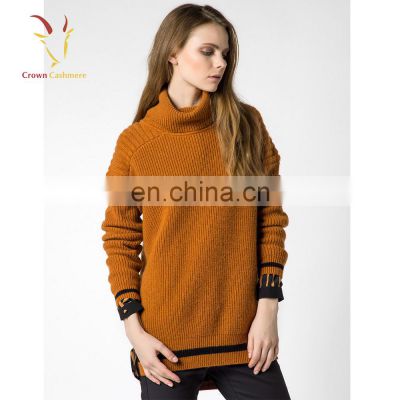 Womens Korean Long Neck Merino Wool Sweater for Winter