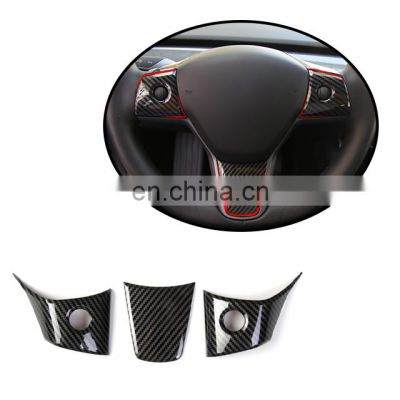 Accessories Parts Interior Carbon Fiber Steering Wheel Decorative Sticker Cover For Tesla Model 3