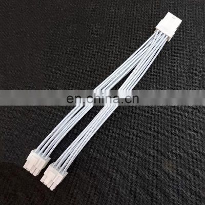 Braided 8 Pin Female to Dual 8 Pin Male GPU PCI Express White Splitter Power Adapter PCIE Cable with Sleeve