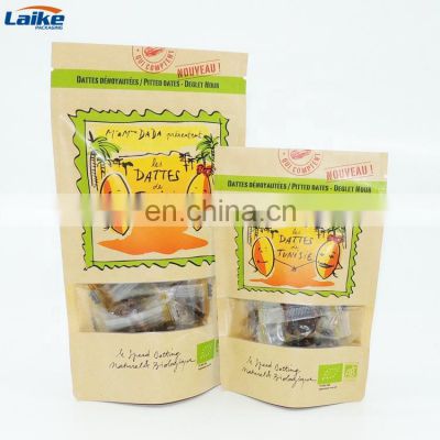 Wholesales biodegradable  kraft paper  zipper stand up  snack zip lock packing food bag with clear window