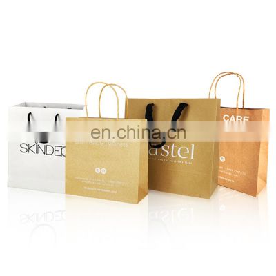 eco-friendly custom white kraft thanksgiving gift paper packaging shipping bags for shoes & clothing with ribbon handle