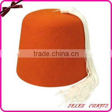 100% Sheep Wool Orange Fez hats with White Tassel                        
                                                Quality Choice