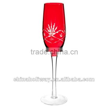 Champagne flute glass with engraved pattern
