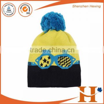 Factory price! neon yellow colorful beanies with pom pom