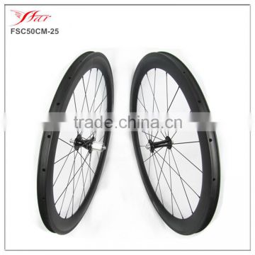 Top end Far Sports 50mm carbon bicycle wheels, 25mm wide carbon wheels clincher with Chris King R45 hub Sapim cx-ray spoke