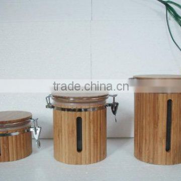 bamboo acrylic lid canister
