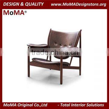 MA-MD135 Classic Wood Frame Leather Lounge Chair, Leisure Armchair