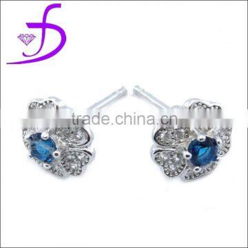 Rhodium plating 925 sterling silver gemstone flower stud earring