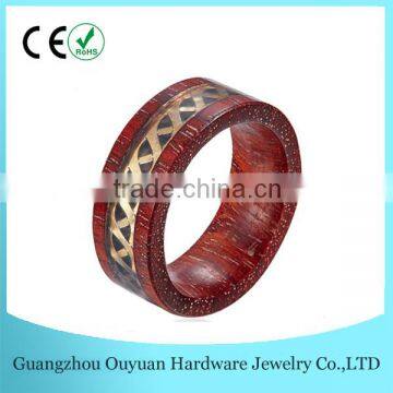 Natural Red Wooden Ring with Metal Piece Inlay