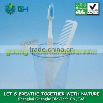 Biodegradable disposable PLA/polylactic acid plastic comb,toothbrush and razor for hotel
