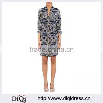 Customized Lady Apparel Floral-paisley Washed Wilk Crepe De chine Shirt Dress(DQM015D)