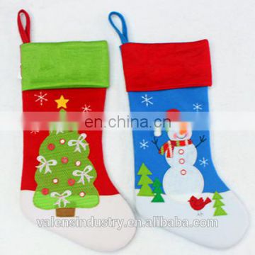 Handmade Wholesale Fashion Santa Claus Christmas stocking With Christmas Tree and Snowman Decoration